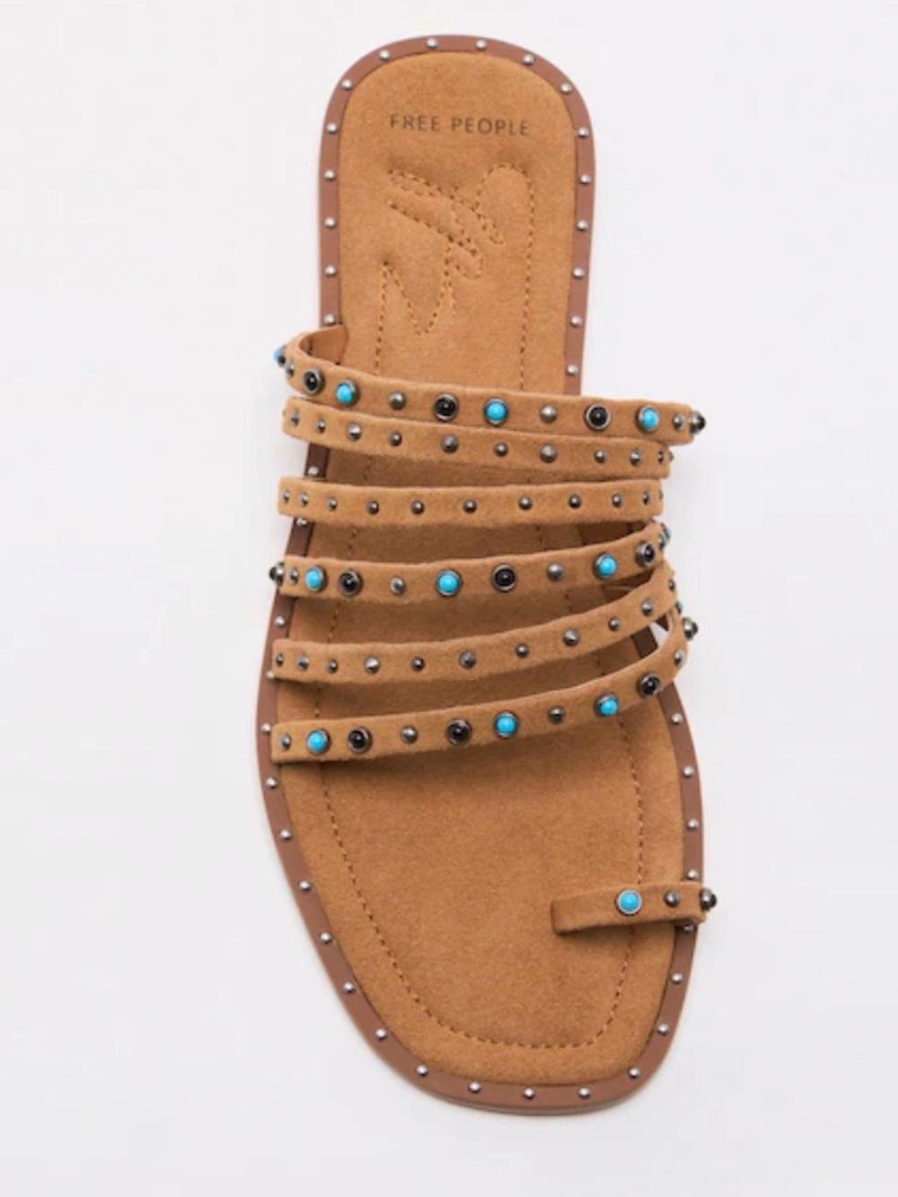 Free People Santa Fe Studded Suede Multi-Strap sandals w Turquoise Accents, 7.5 - Picture 4 of 6